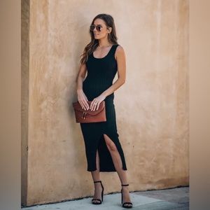 Black Ribbed Midi Dress